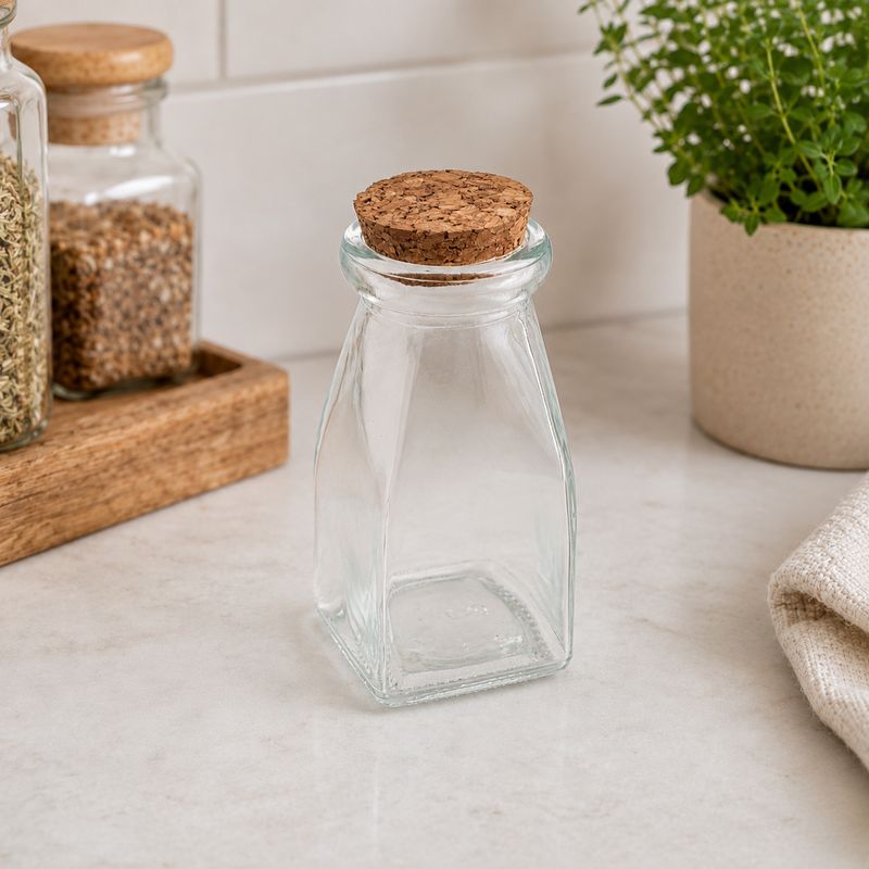 Glass Bottle Cork Lid (9.5 x 4.5 cm) Square (ea)
