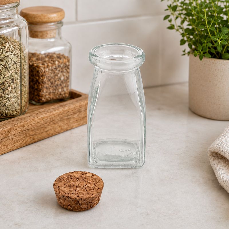 Glass Bottle Cork Lid (9.5 x 4.5 cm) Square (ea)