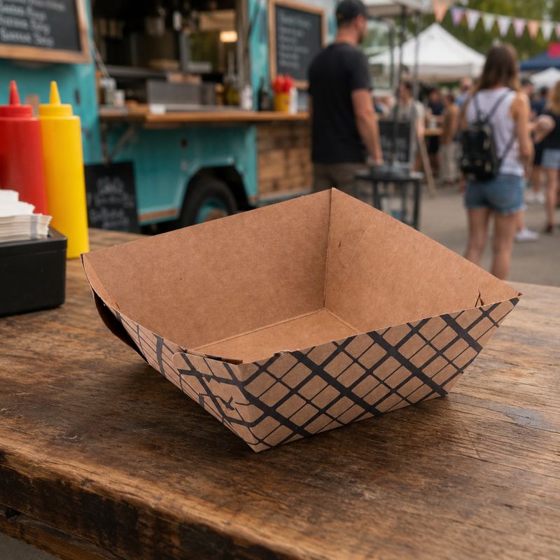 Burger Food Tray White Check (ea)