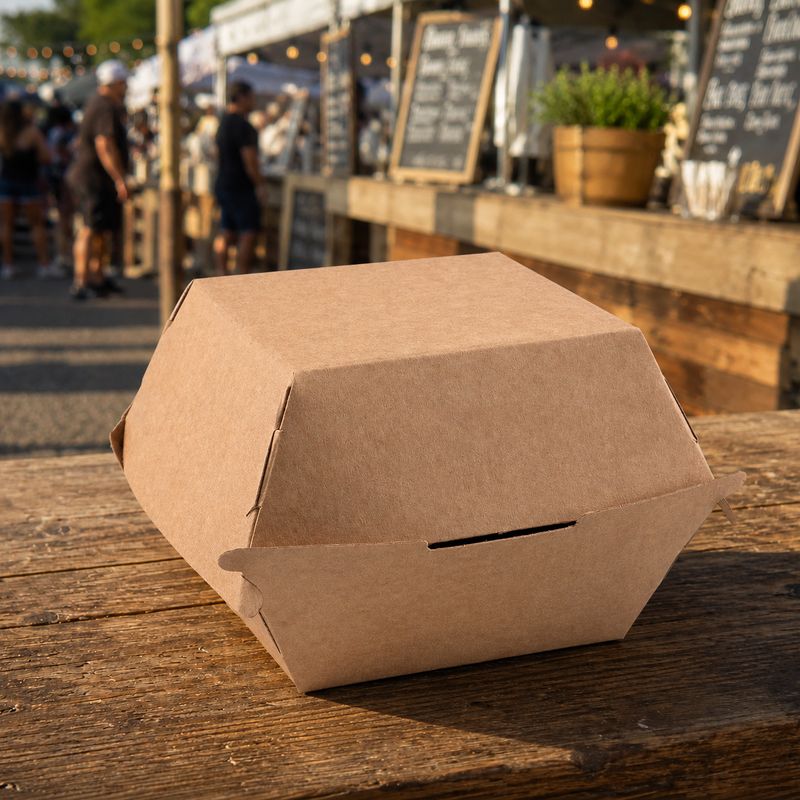 Kraft Burger Clamshell Box – 135 × 135 × 90 mm