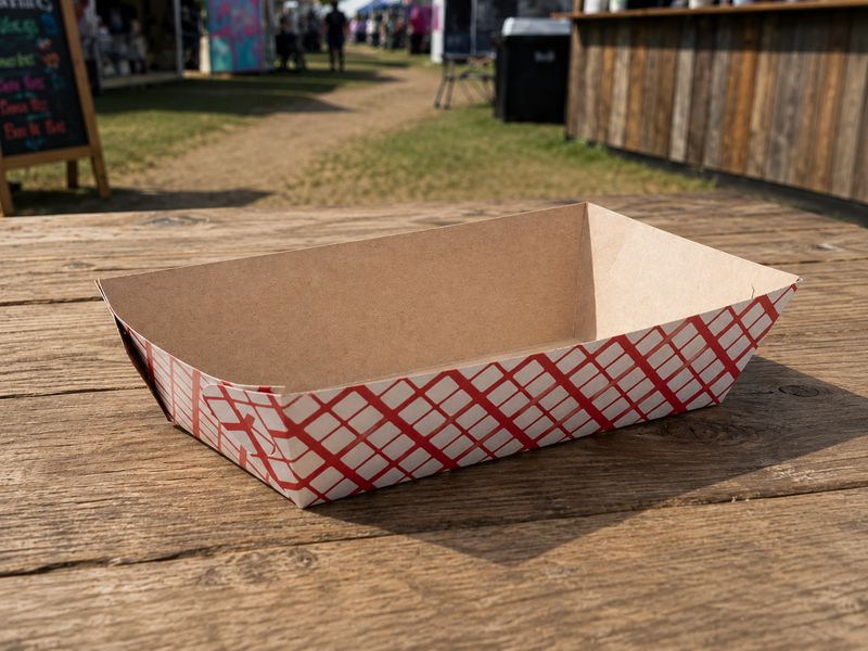 Box Food Tray Burger &amp; Chips Red Check (ea)