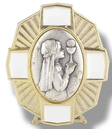 Girls Plaque 1st Com Wht Enam