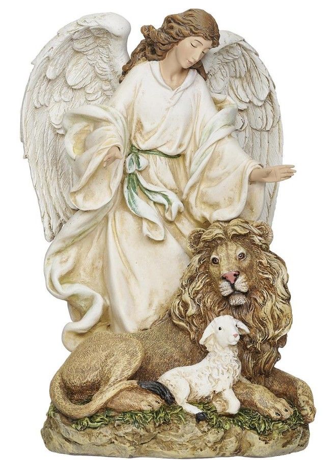 9.25" Angel W/Lion &amp; Lamb