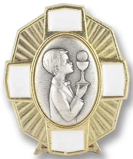 Boys Plaque 1st Com White Enam