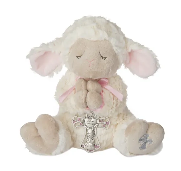13" Lamb W/Crib Cross Girl 2Pc