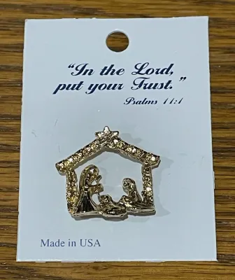 Gold Nativity In Stable Pin