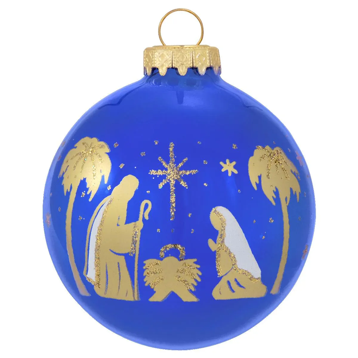 Holy Family On Blue Gl Ornamen