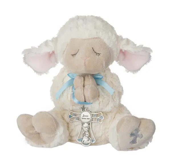 13" Lamb W/Crib Cross Boy 2Pc