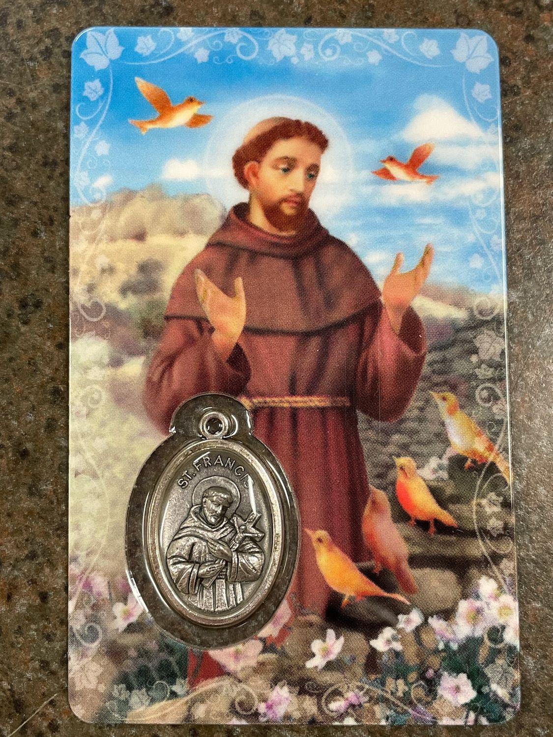 St Francis Prayer Card W/Medal
