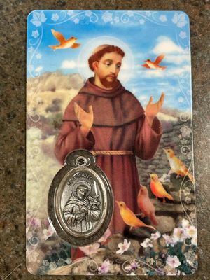 St Francis Prayer Card W/Medal