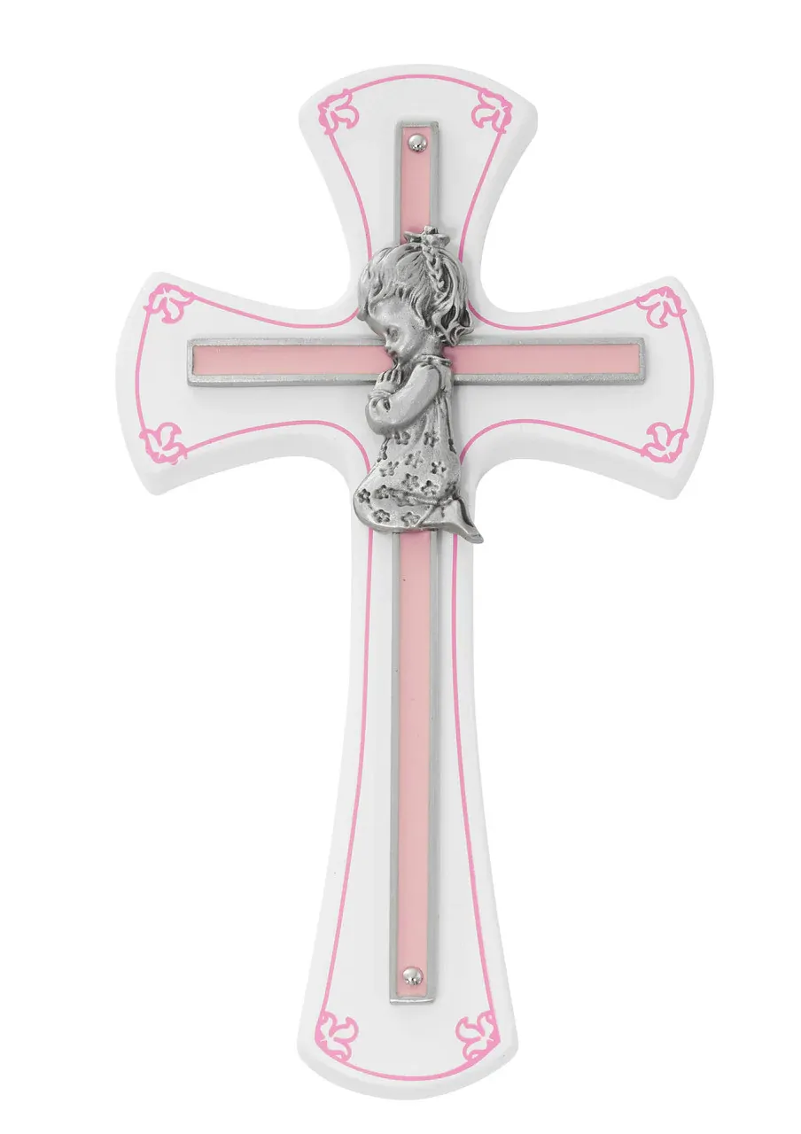 7" Girl Cross On White Wood