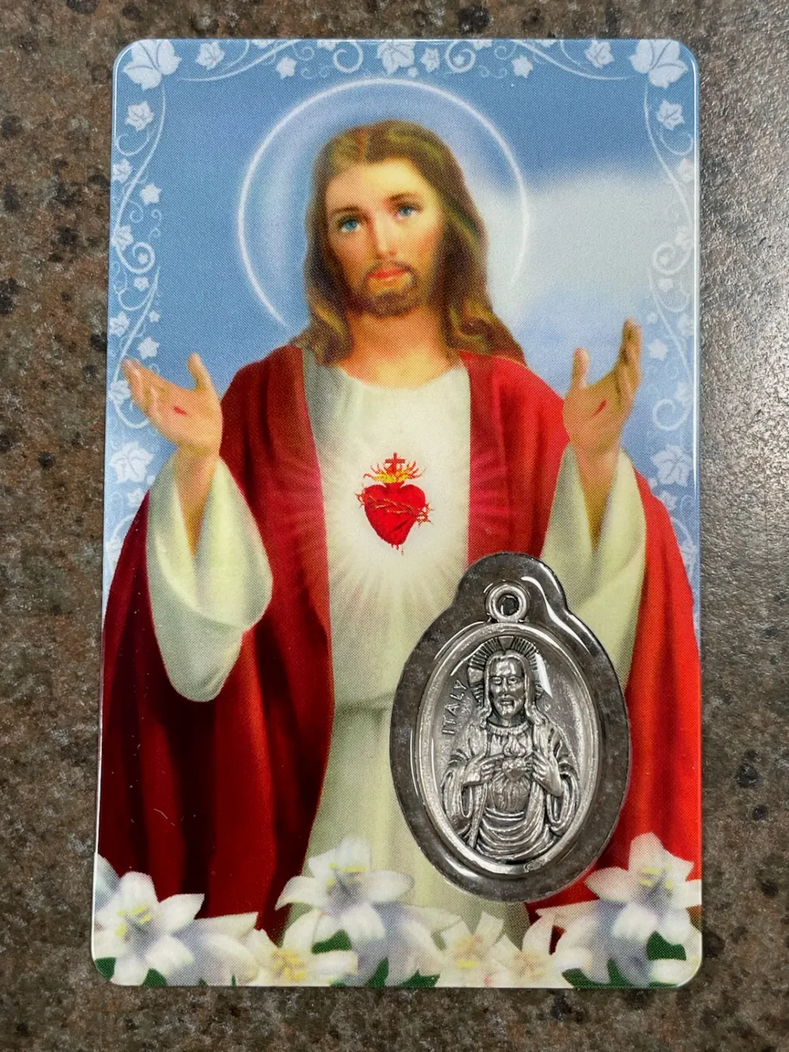 Sacred Heart Prayer Card/Medal