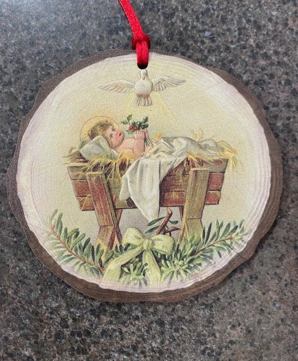Vintage Baby Jesus Wood Ornmt