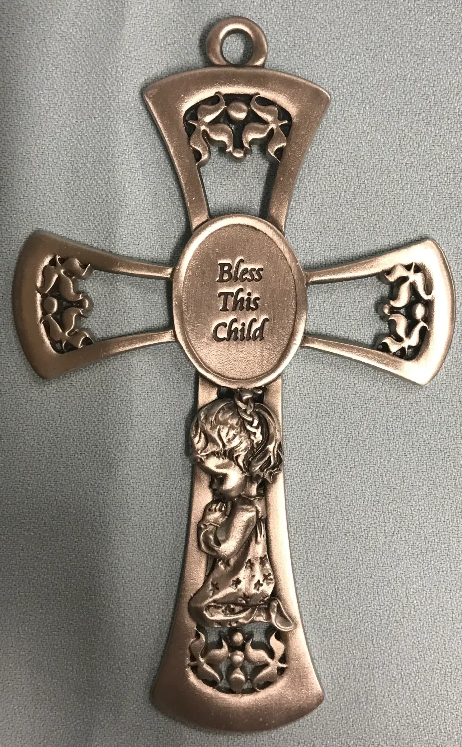 Pewter Baby Girl Cross 6"