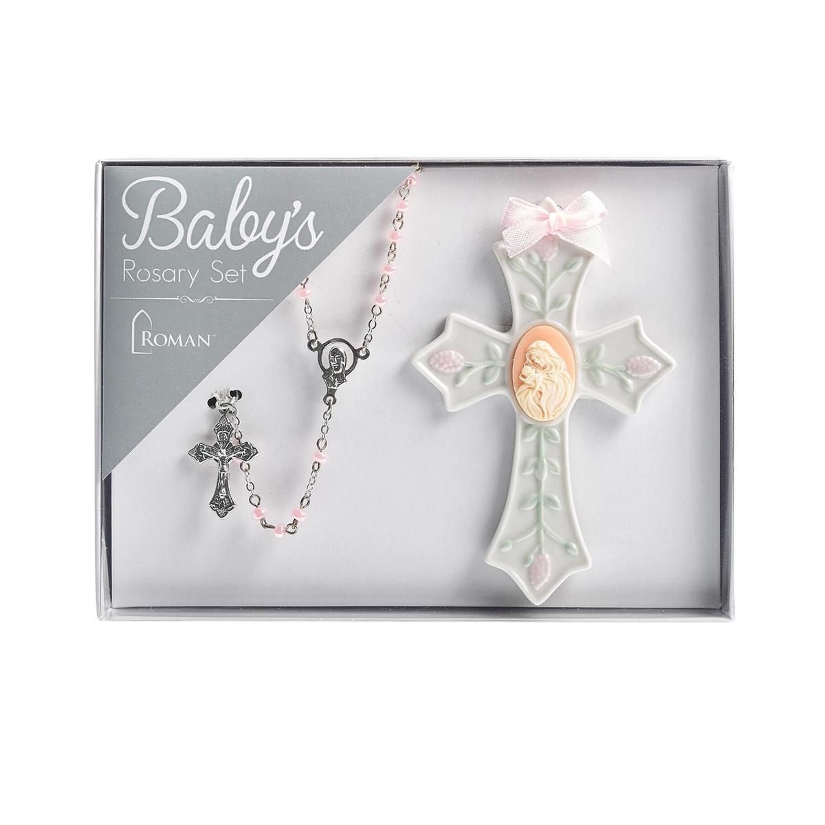 Baby Girl Porc Rosary/Cross