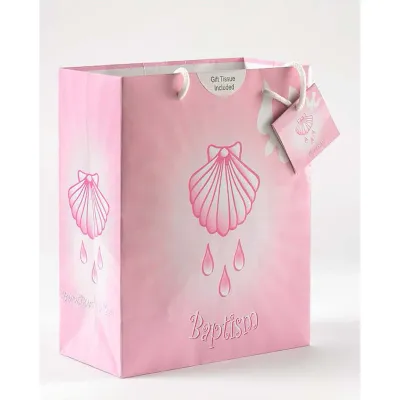 Sm Pink Baptism Bag W/Tissue