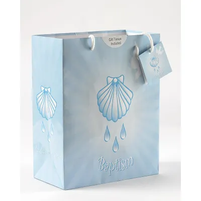 Sm Blue Baptism Bag W/Tissue