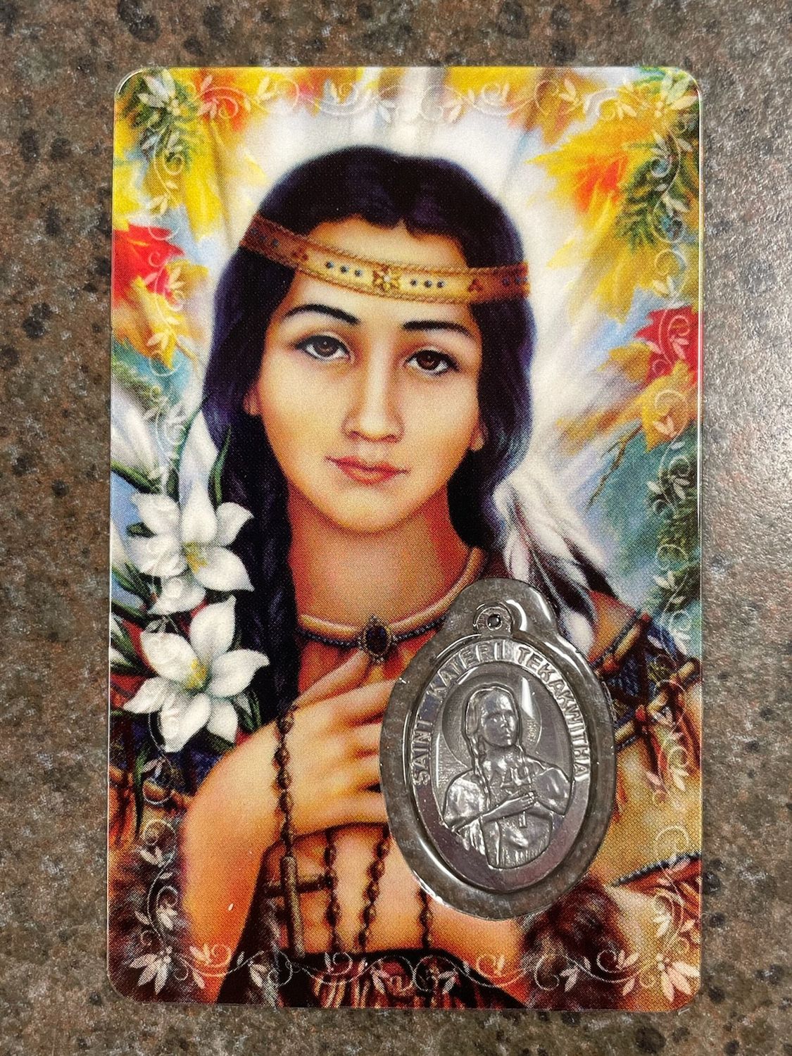 St Kateri Card W/Medal