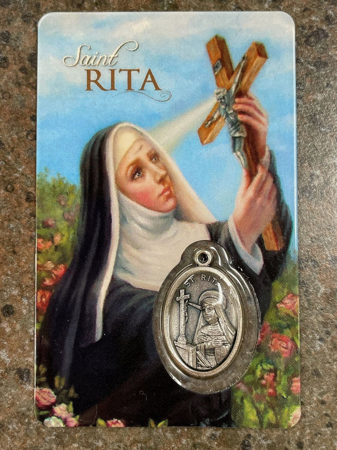 St Rita Lam Card W/Medal