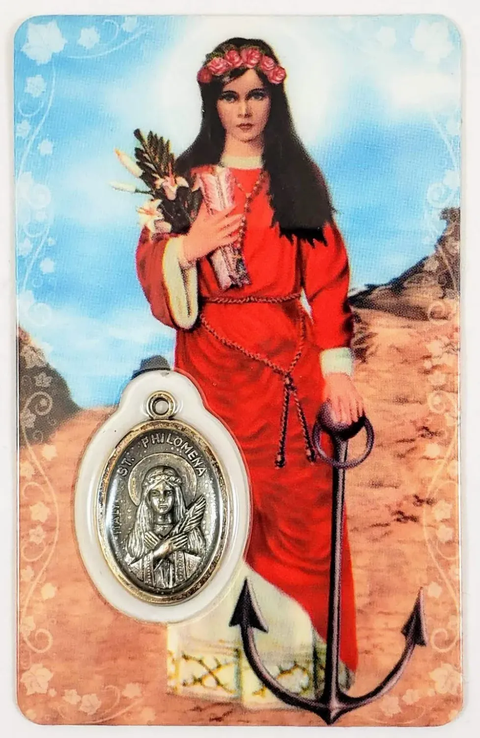 St Philomena Lam Card W/Medal