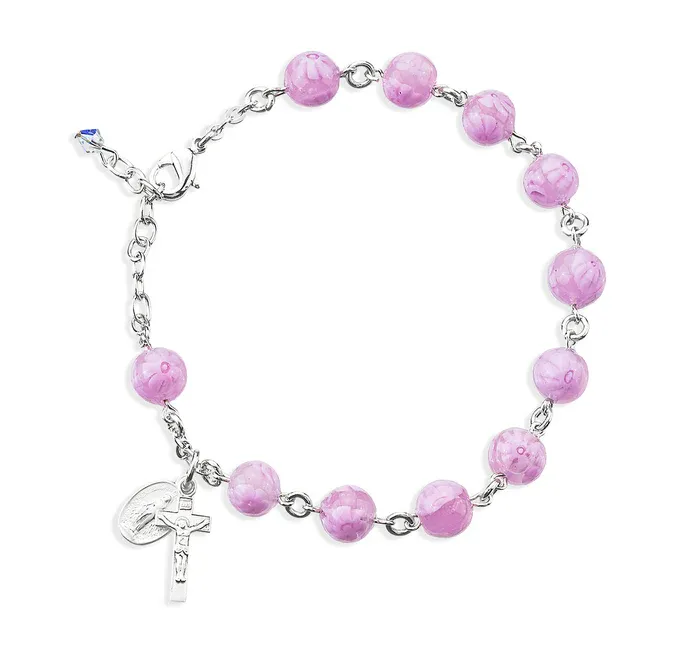 6mm Pink Glass Rosary Bracelet
