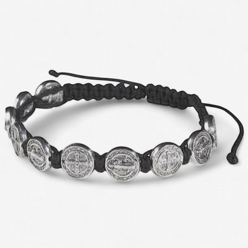 Corded Benedict Medal Bracelet, Color: Black