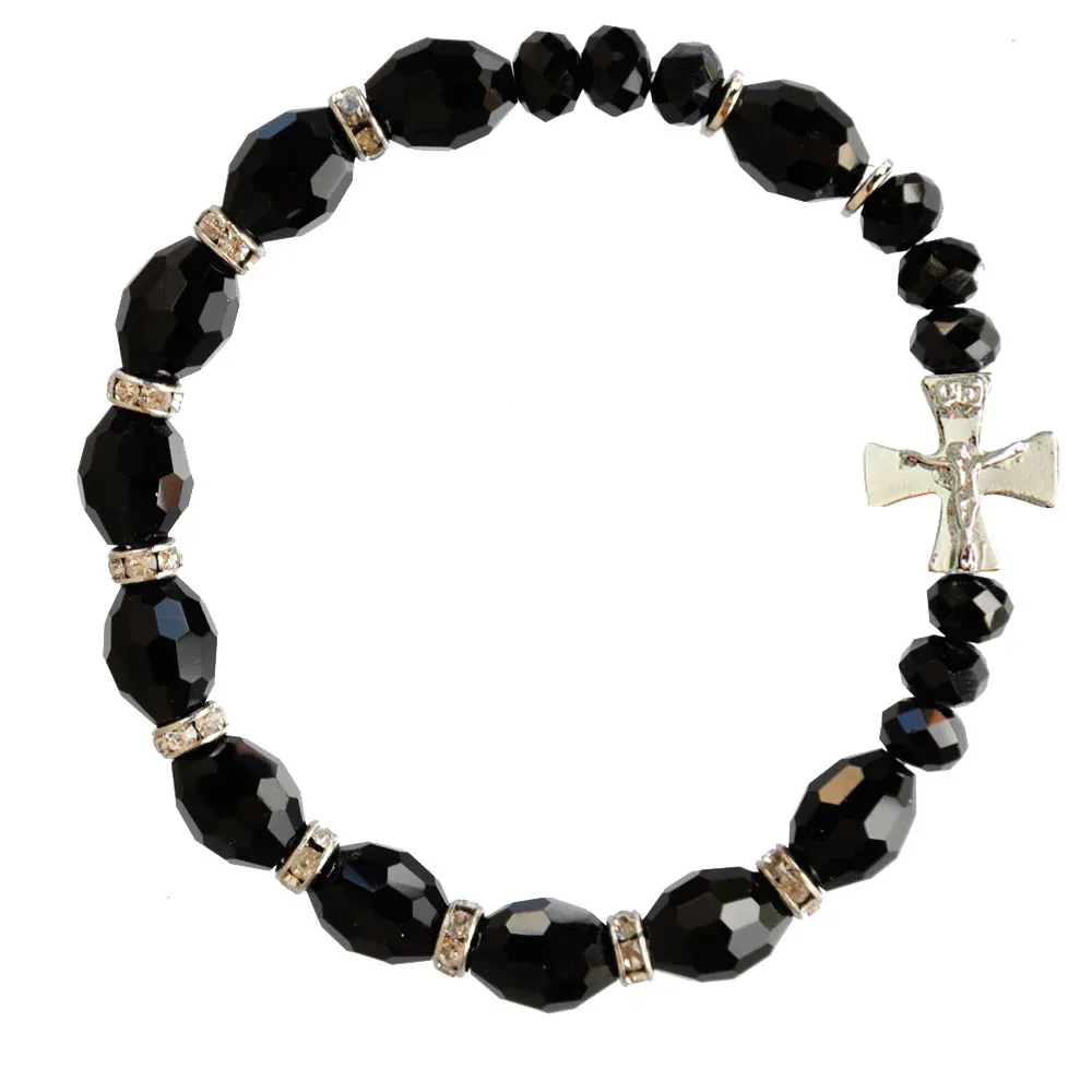 10mm Crystal Black Rosary Brac