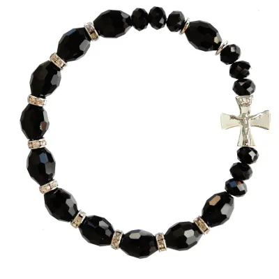 10mm Crystal Black Rosary Brac
