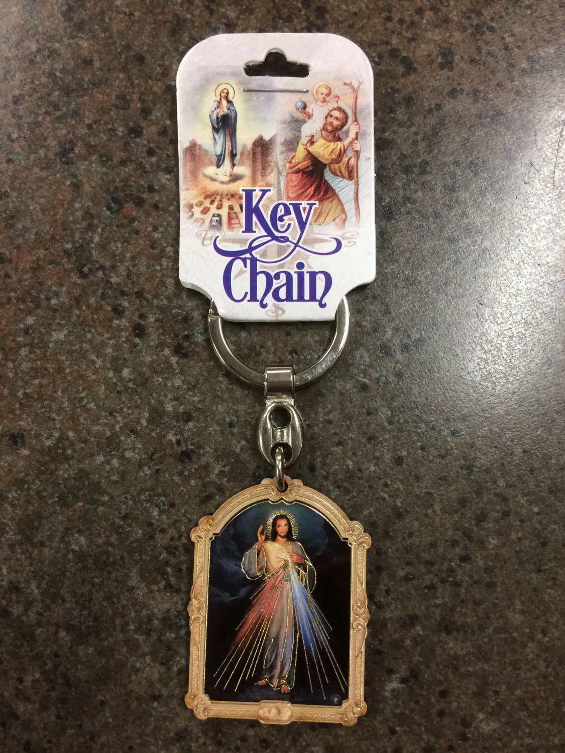 Divine Mercy Wood Keychain