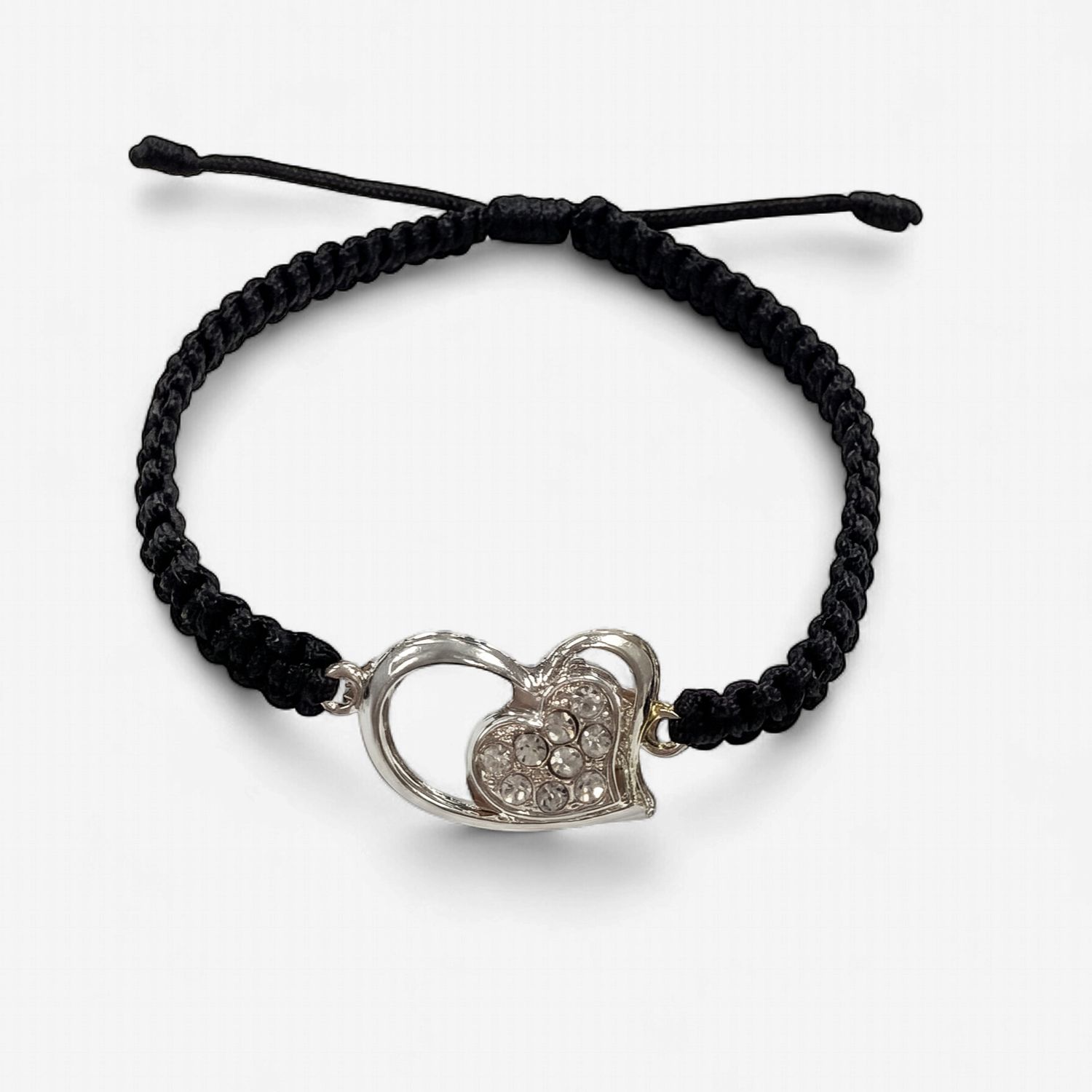 Silver Hearts Black Bracelet