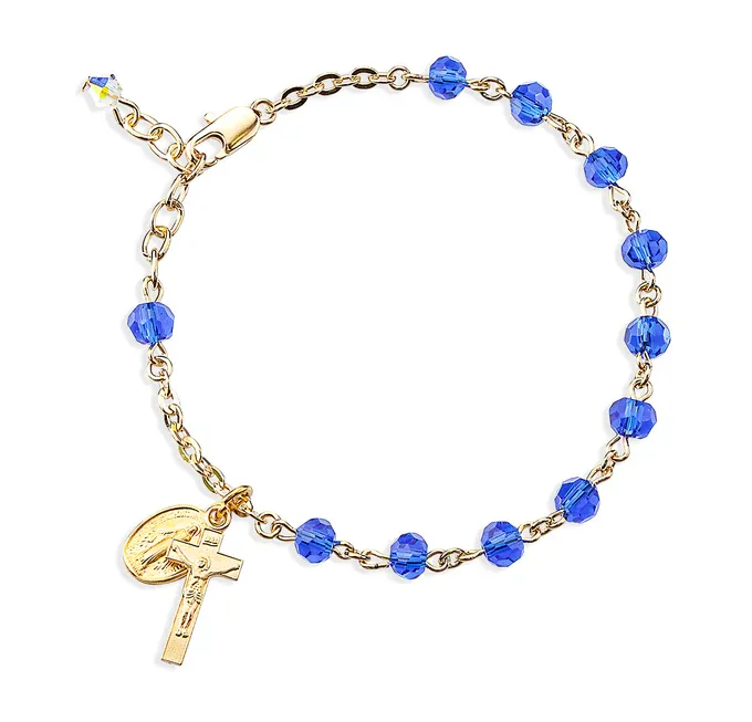 Gold &amp; Caribbean Blue Rosary Bracelet