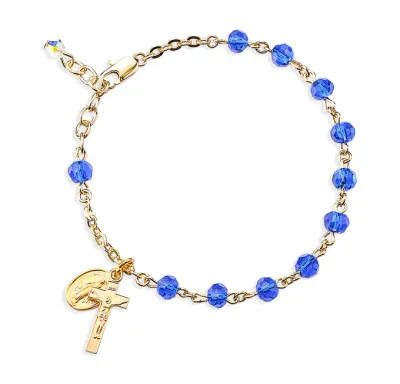 Gold &amp; Caribbean Blue Rosary Bracelet