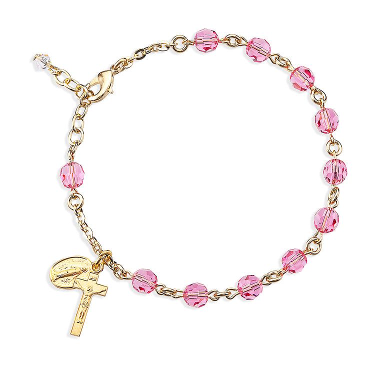 6mm Gold Pink Crystal Ros Bracelet