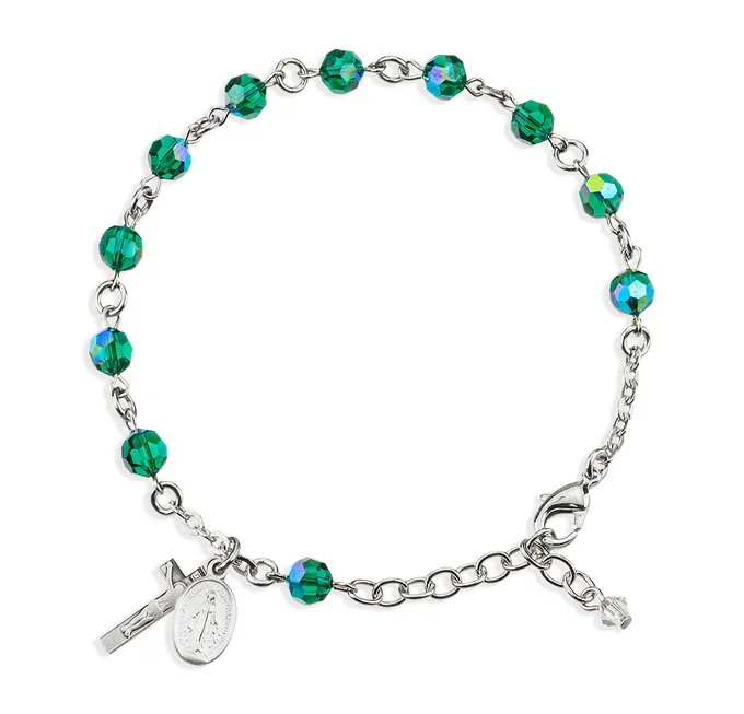SS Green Crystal Rosary Bracelet