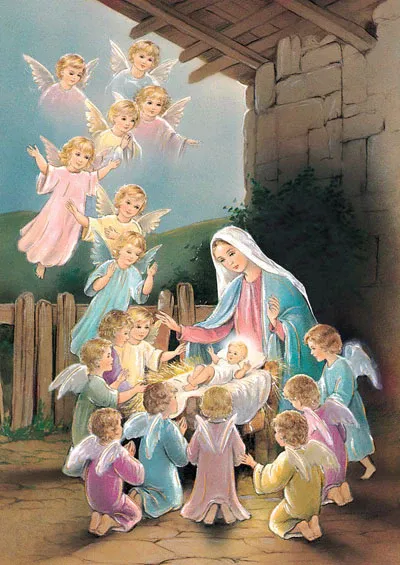 15Ct Mary Jesus &amp; Many Angels