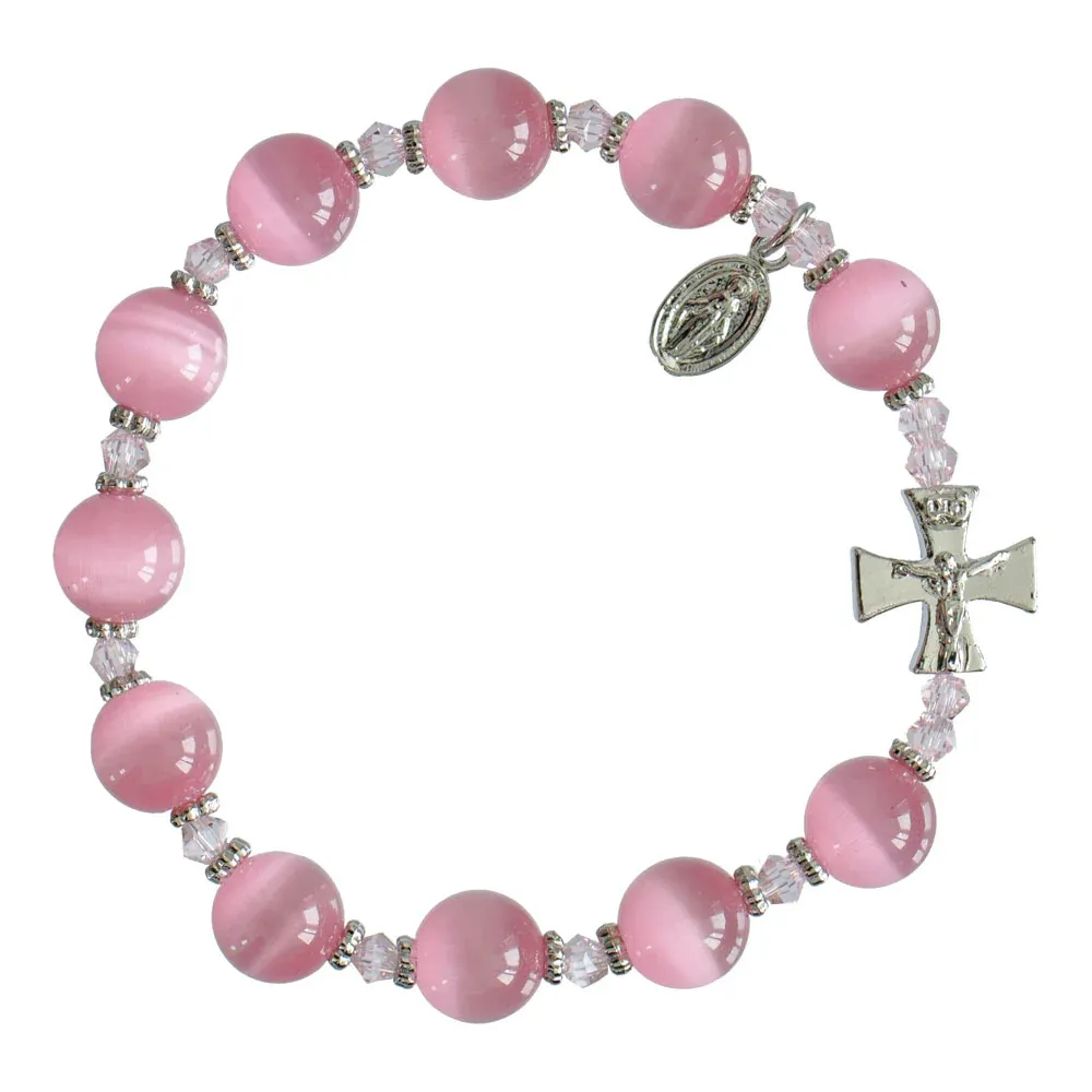 10mm Pink Cat Eye Rosary Brclt