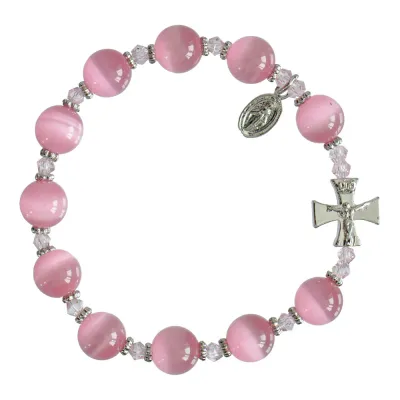 10mm Pink Cat Eye Rosary Brclt