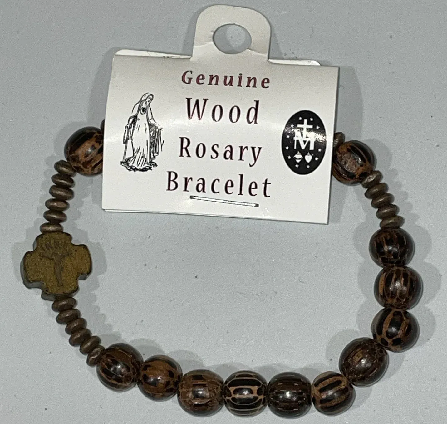 8mm Striped Wood Rosary Bracel