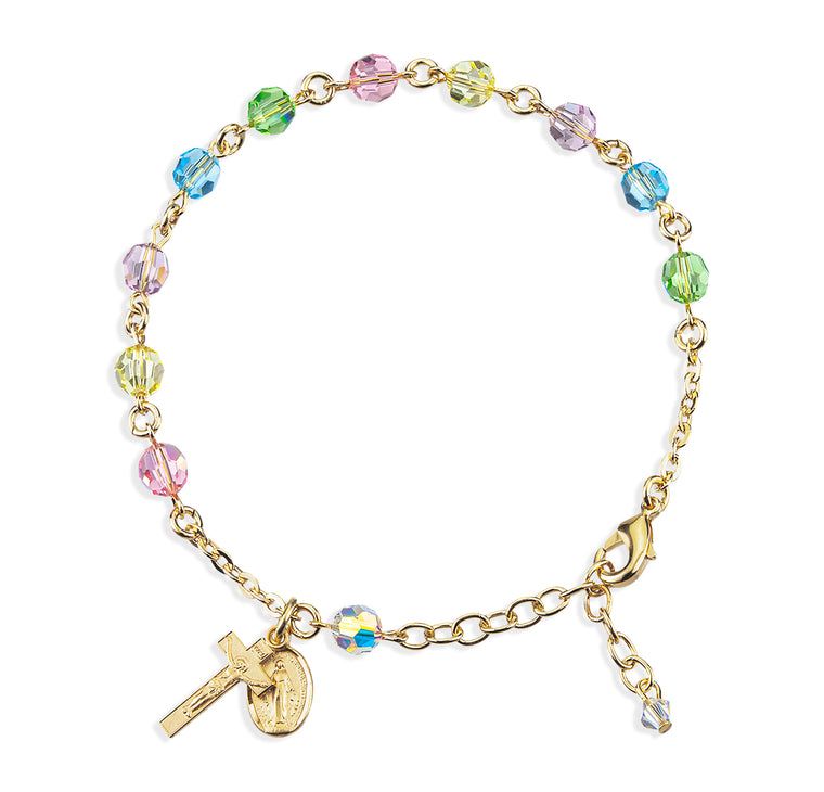 6mm Gold Multi Crystal Rosary Bracelet