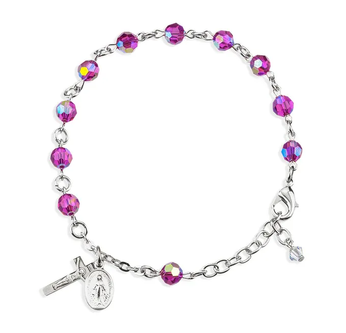 6mm Fuchsia Cryst Ros Bracelet