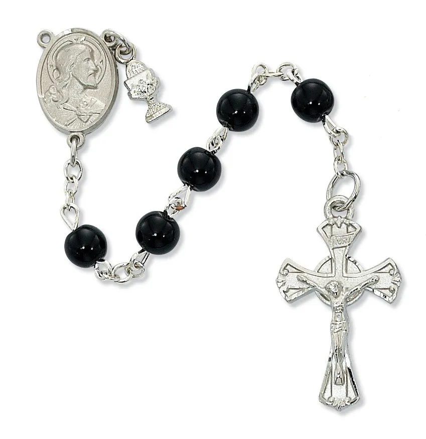 Comm Black Rosary W/Chalice