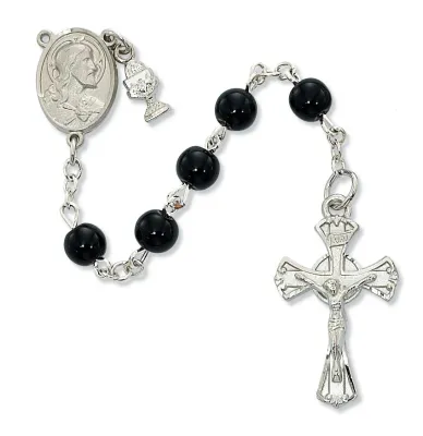 Comm Black Rosary W/Chalice