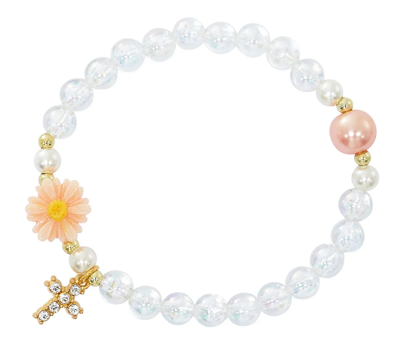 Gold Crystal Peach Flwr Brclt