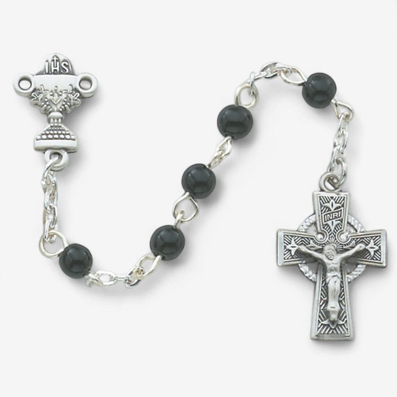 5mm Black Celtic Comm Rosary
