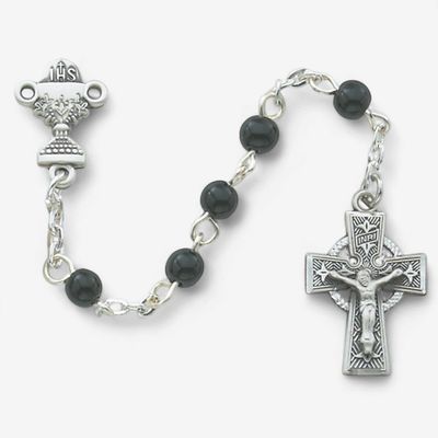 5mm Black Celtic Comm Rosary