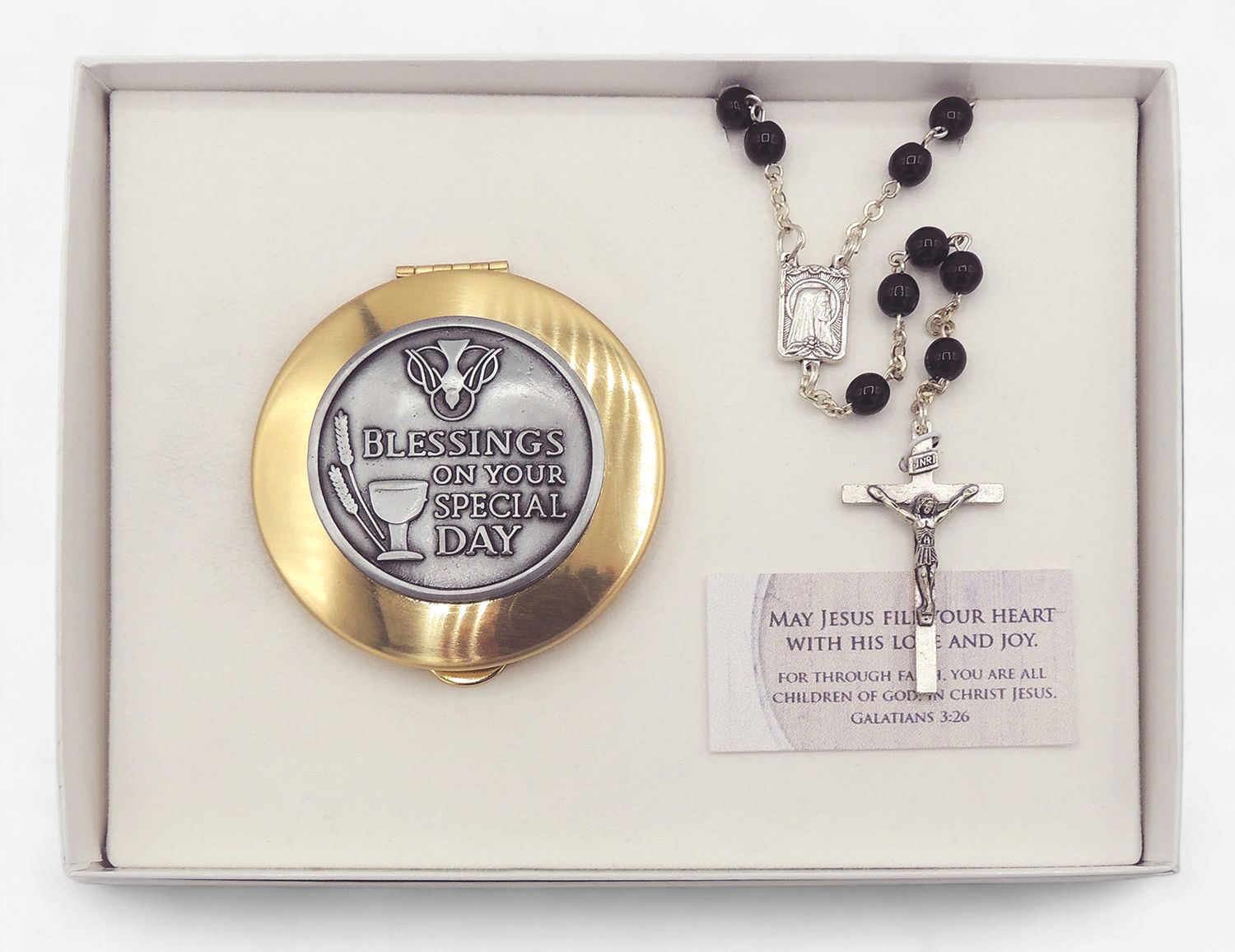 Black Rosary And Keepsake Set
