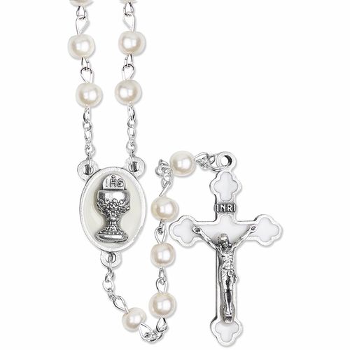 Wht Pearl Enamel Crucifix Rosary
