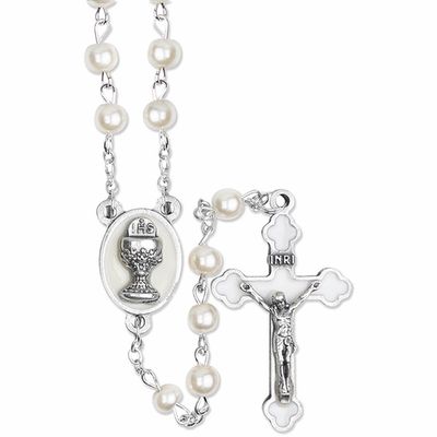 Wht Pearl Enamel Crucifix Rosary