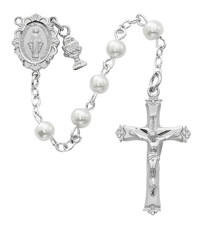 Round White Pearl Comm Rosary