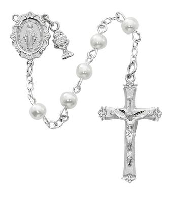 Round White Pearl Comm Rosary
